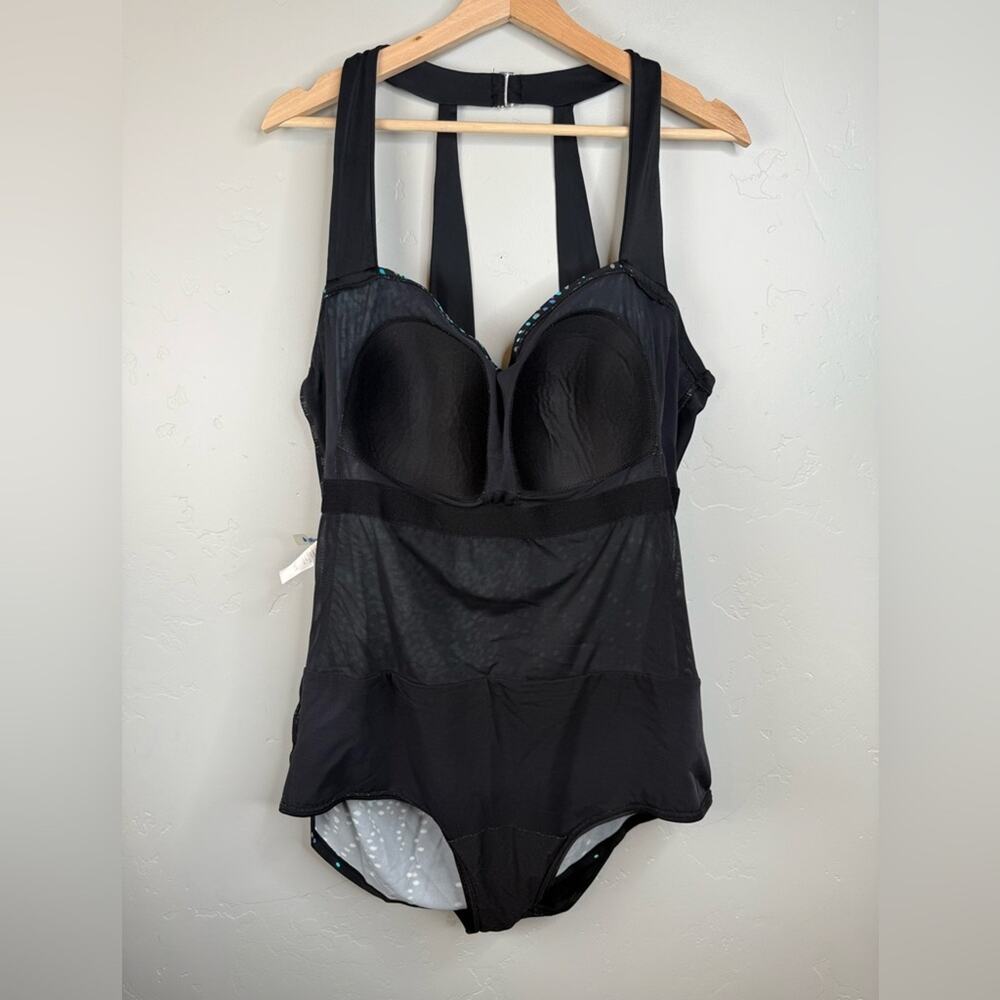 Swimsuits For All One Piece Swimsuit Teal and Black Splatter Women Size 24 - Picture 7 of 10